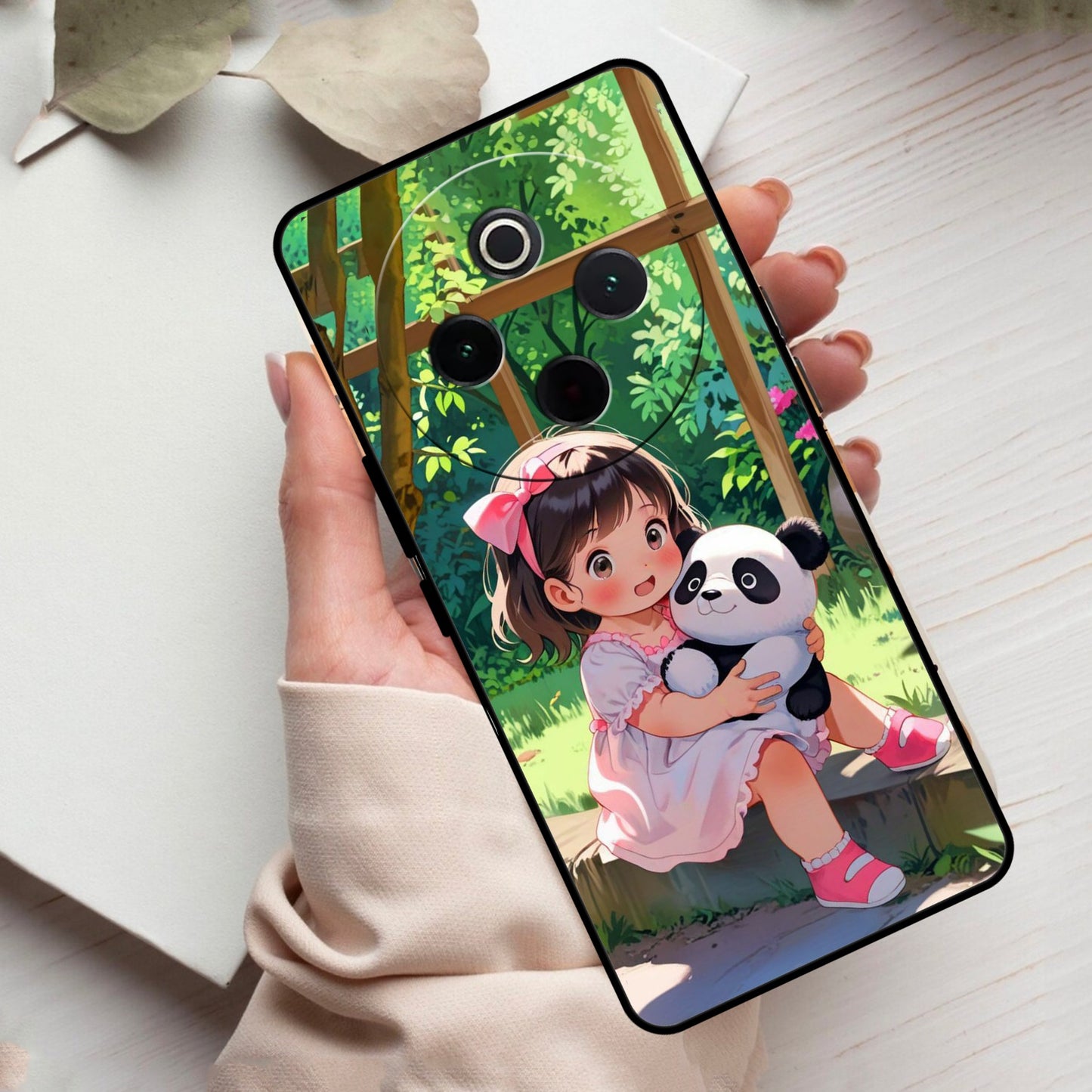 Blush & Panda Glass Case Cover For Vivo