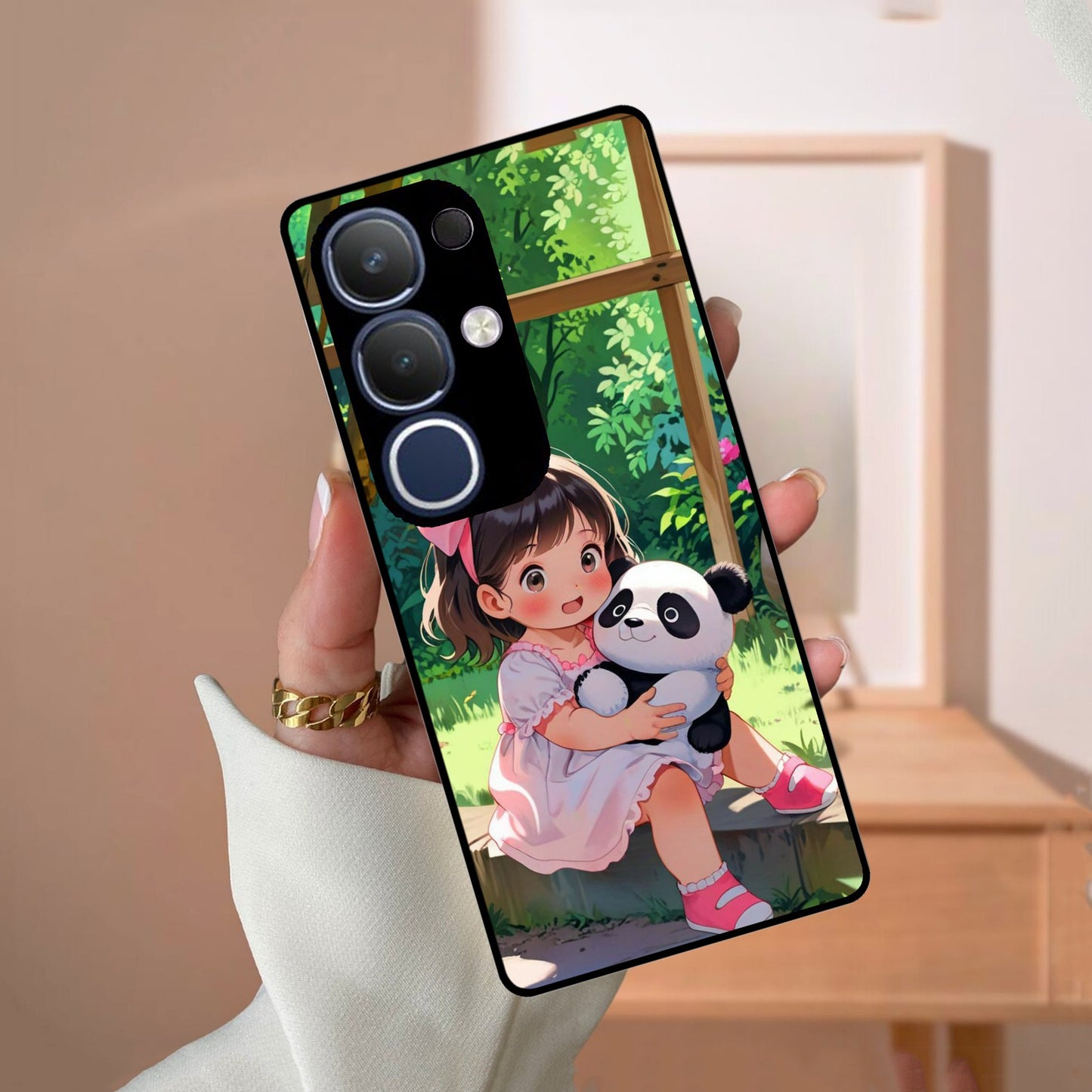 Blush & Panda Glass Case Cover For Vivo