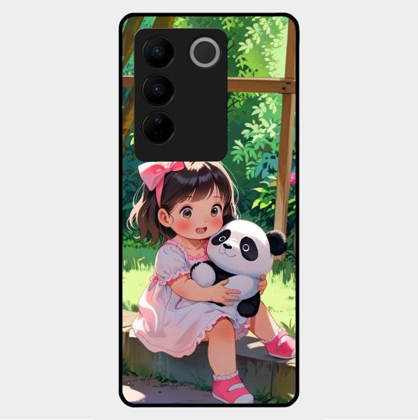 Blush & Panda Glass Case Cover For Vivo V27 5G