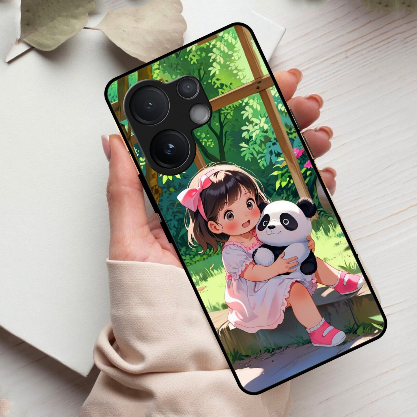 Blush & Panda Glass Case Cover For Vivo