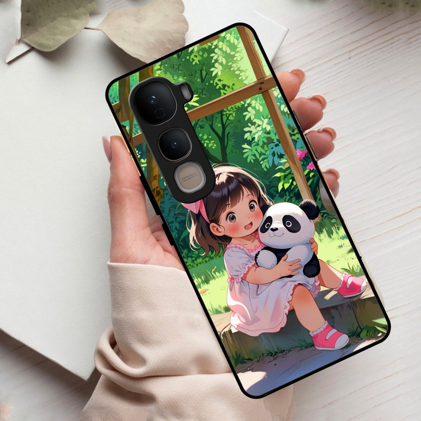 Blush & Panda Glass Case Cover For Vivo