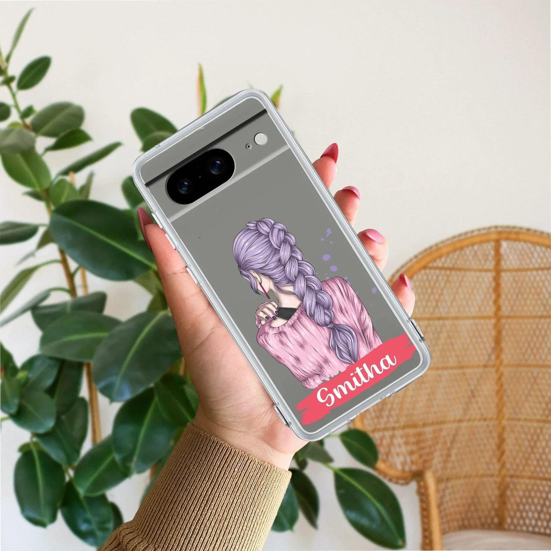 Braid Girl Customize Transparent Silicon Case For Google Pixel 8 5G