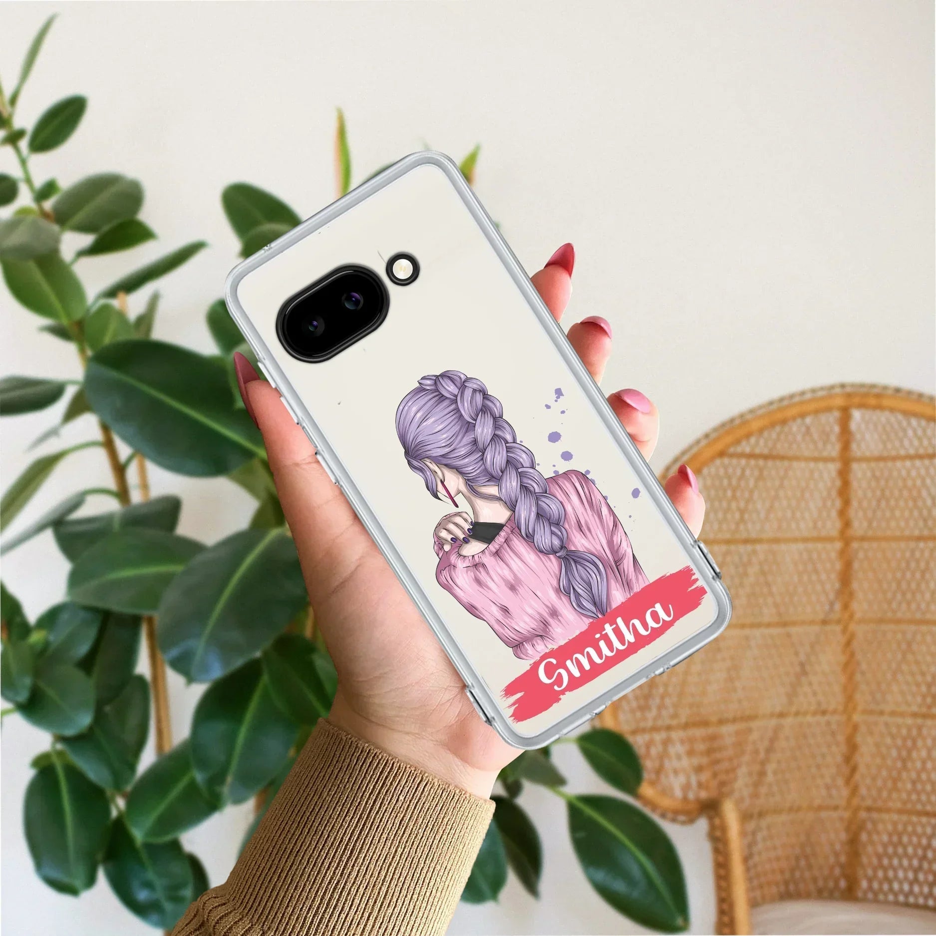 Braid Girl Customize Transparent Silicon Case For Google Pixel 9a 5G