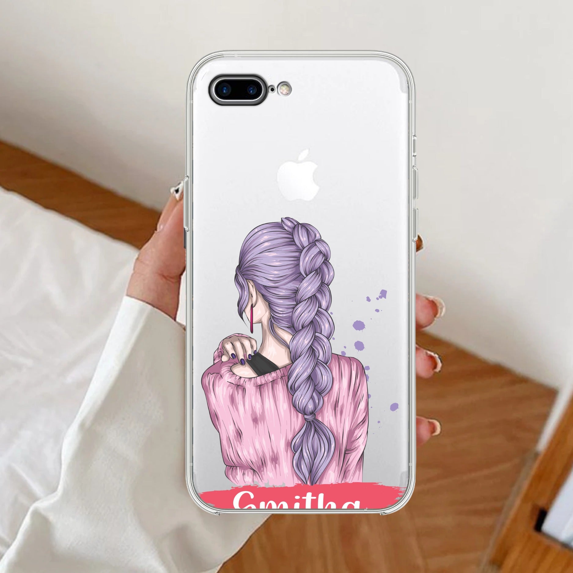 Braid Girl Customize Anti Yellow Clear Case For iPhone 7 Plus / iPhone 8 Plus