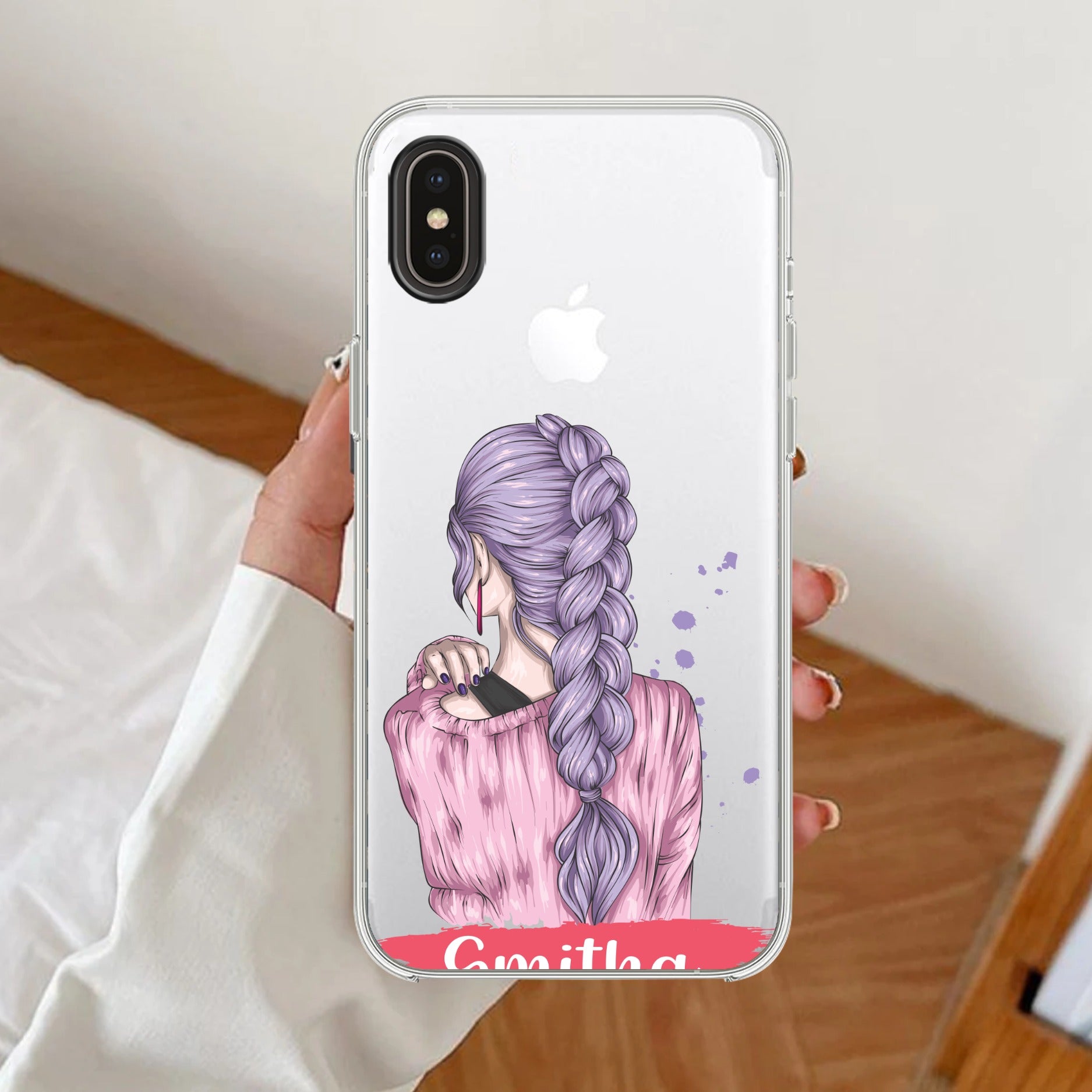Braid Girl Customize Transparent Silicon Case For iPhone Xs Max