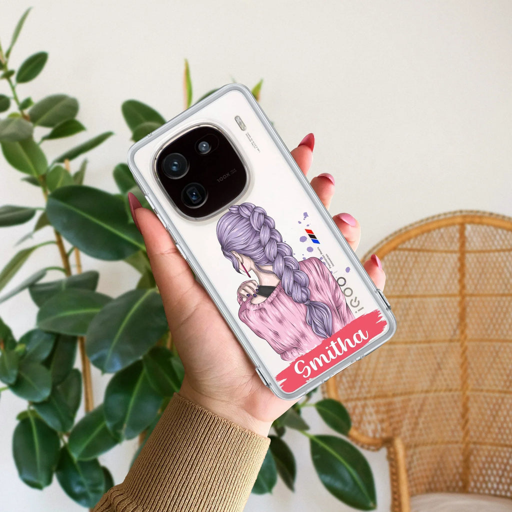 Braid Girl Customize Transparent Silicon Case For iQOO 12 5G