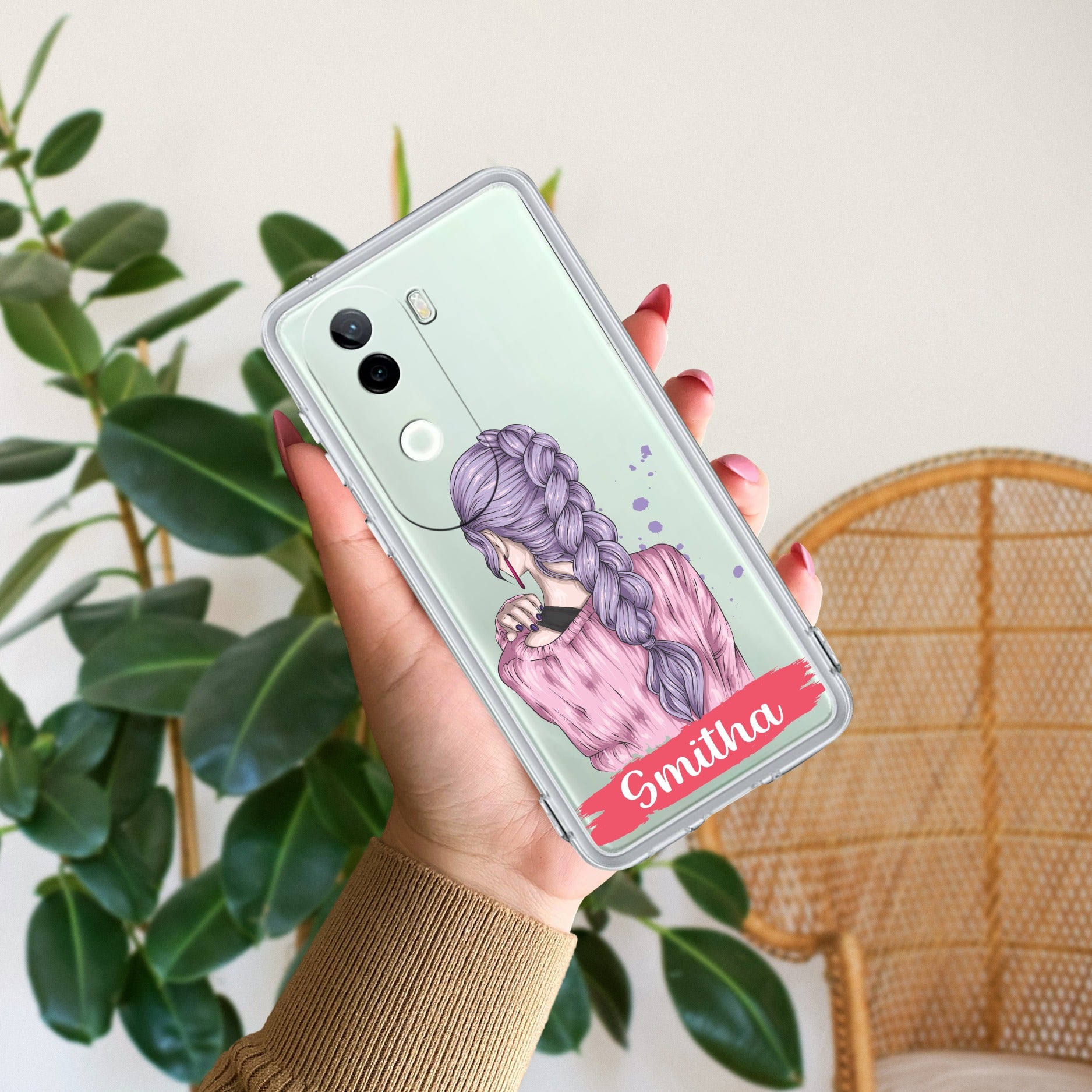 Braid Girl Customize Transparent Silicon Case For iQOO Z9s 5G