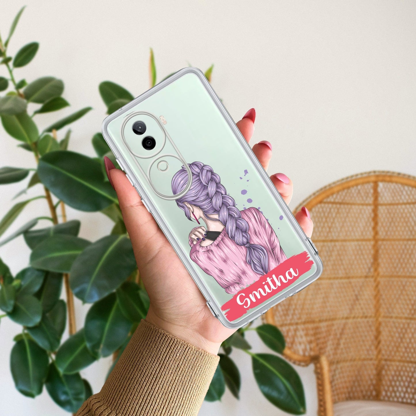 Braid Girl Customize Transparent Silicon Case For Vivo