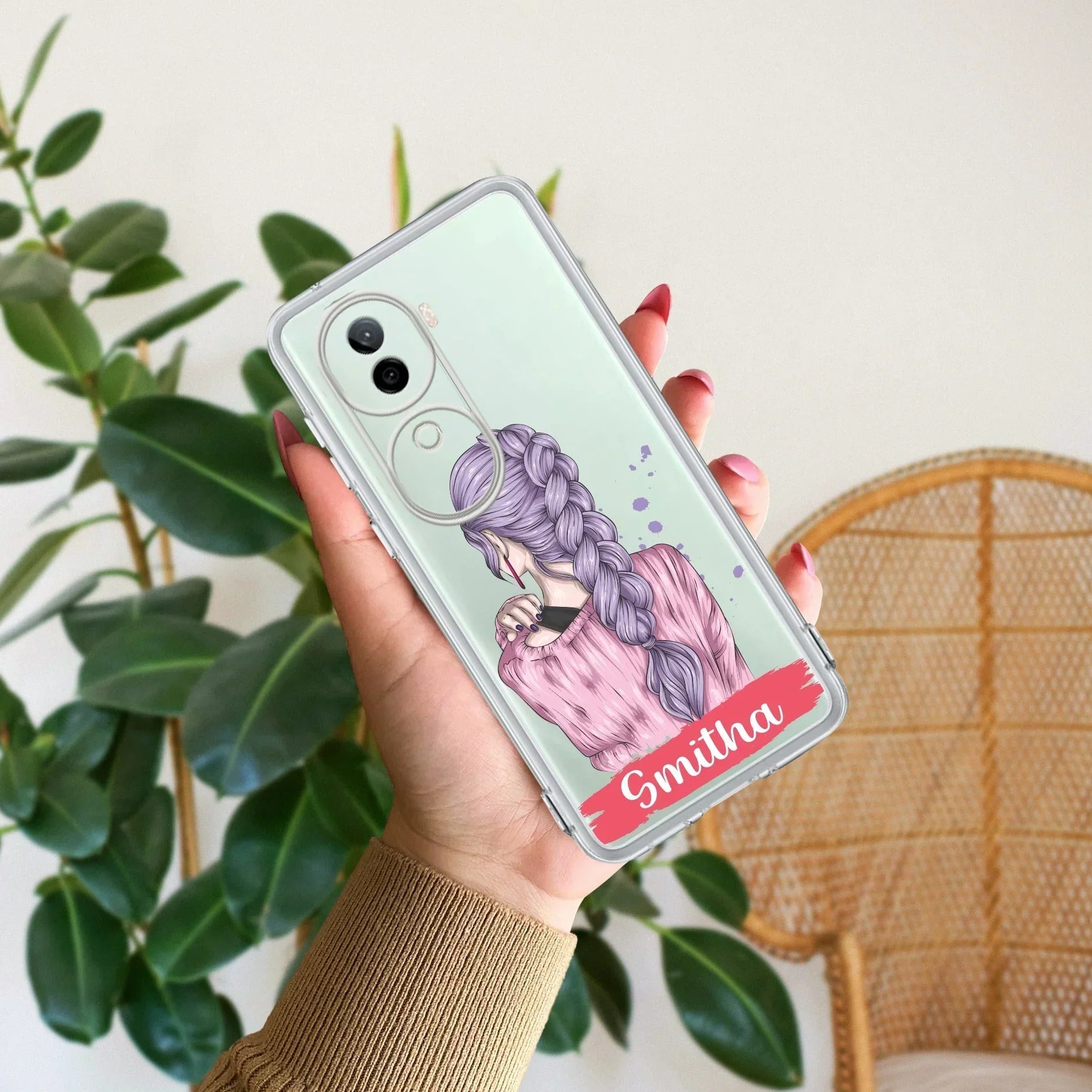 Braid Girl Customize Transparent Silicon Case For Vivo Y200e 5G