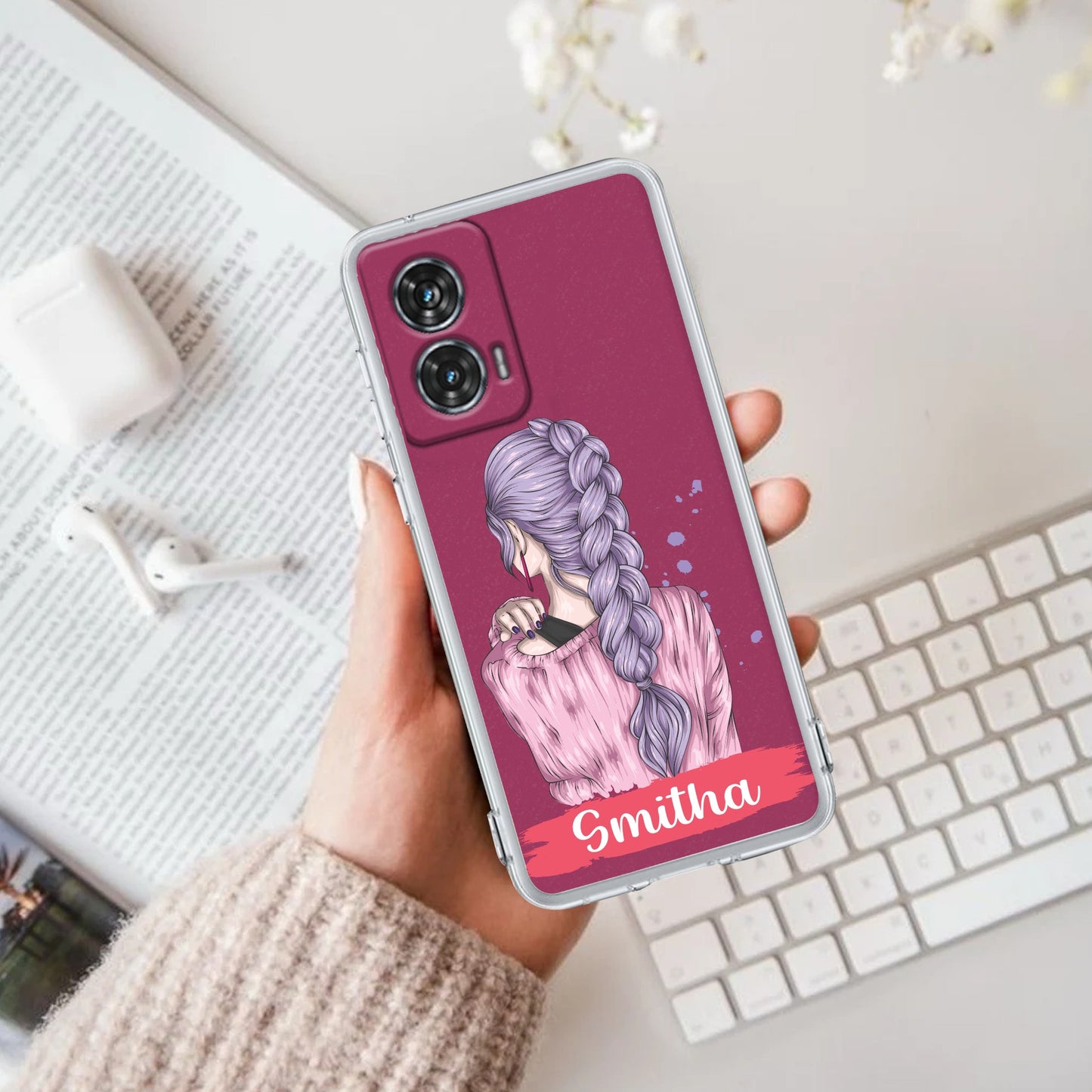 Braid Girl Customize Transparent Silicon Case For Motorola