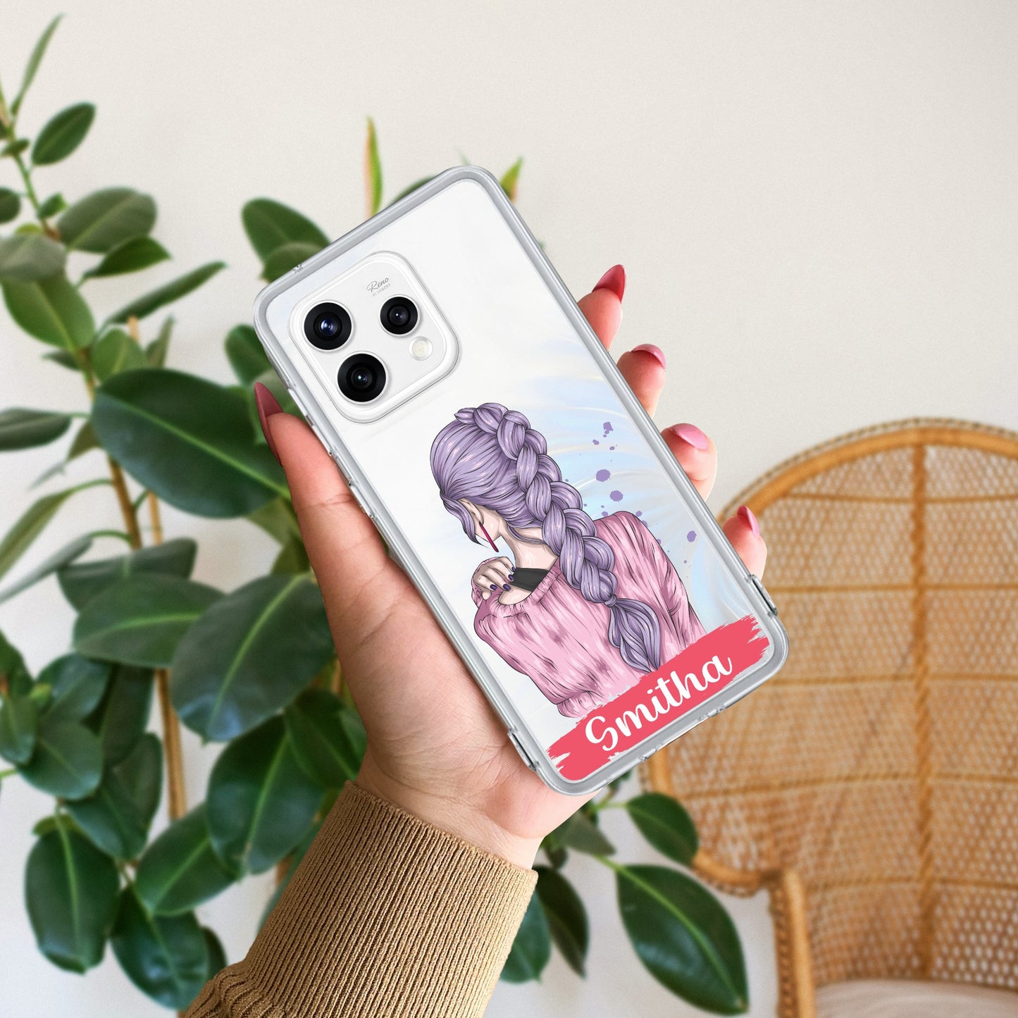 Braid Girl Customize Transparent Silicon Case For Oppo
