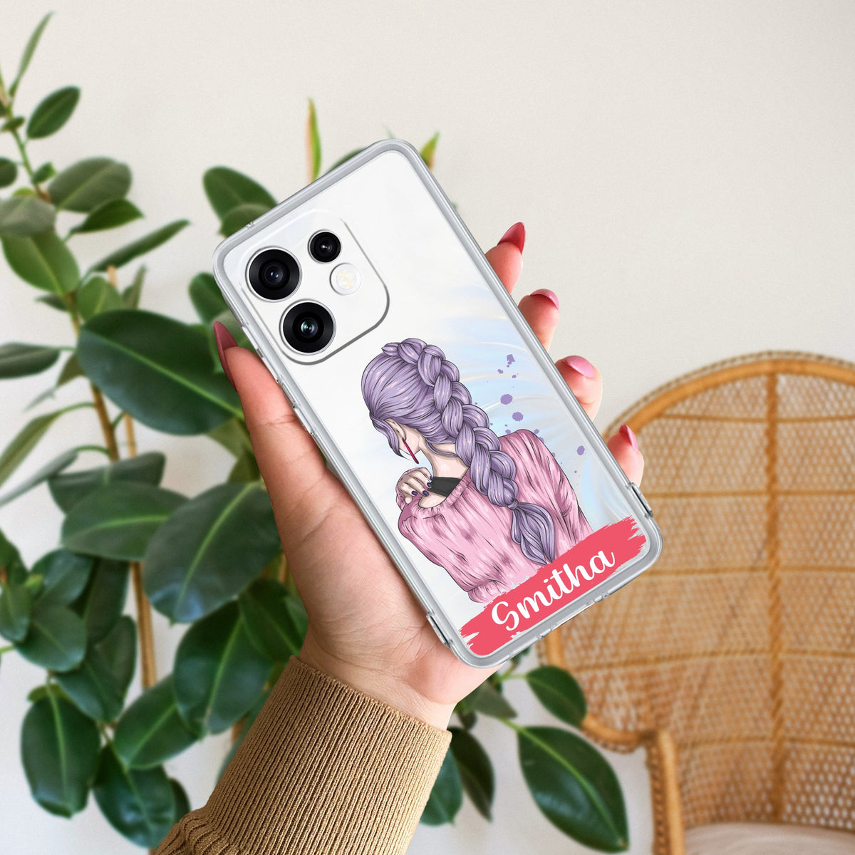 Braid Girl Customize Anti Yellow Case For Oppo Reno 16 5G