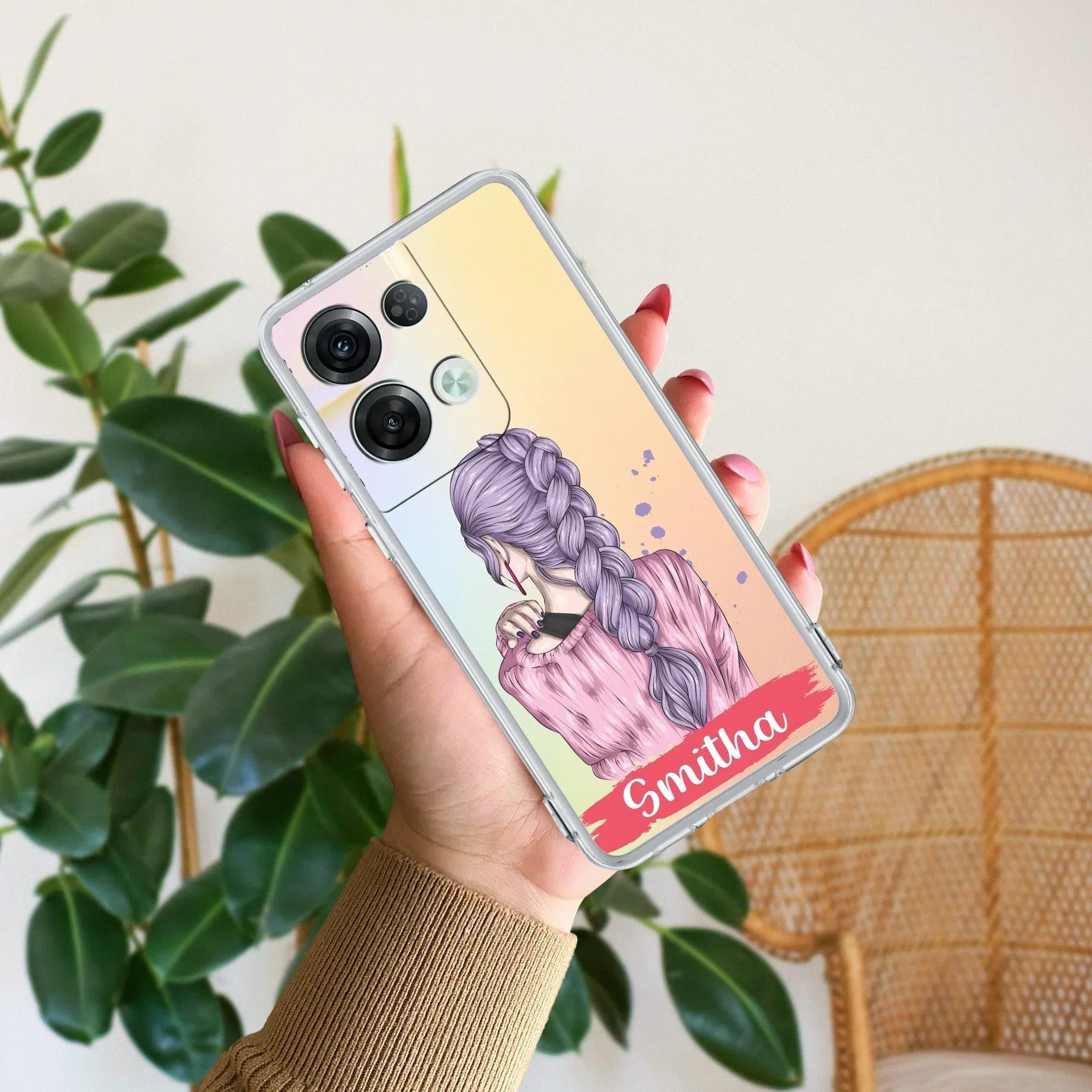 Braid Girl Customize Anti Yellow Case For Oppo Reno 8 5G