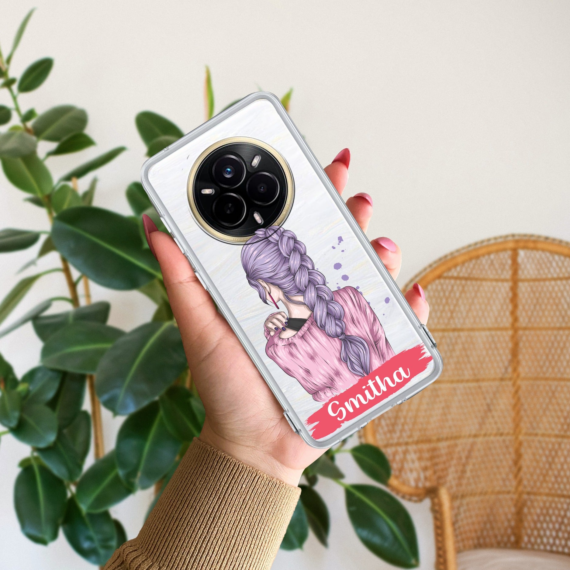 Braid Girl Customize Transparent Silicon Case For Realme 14 Pro 5G