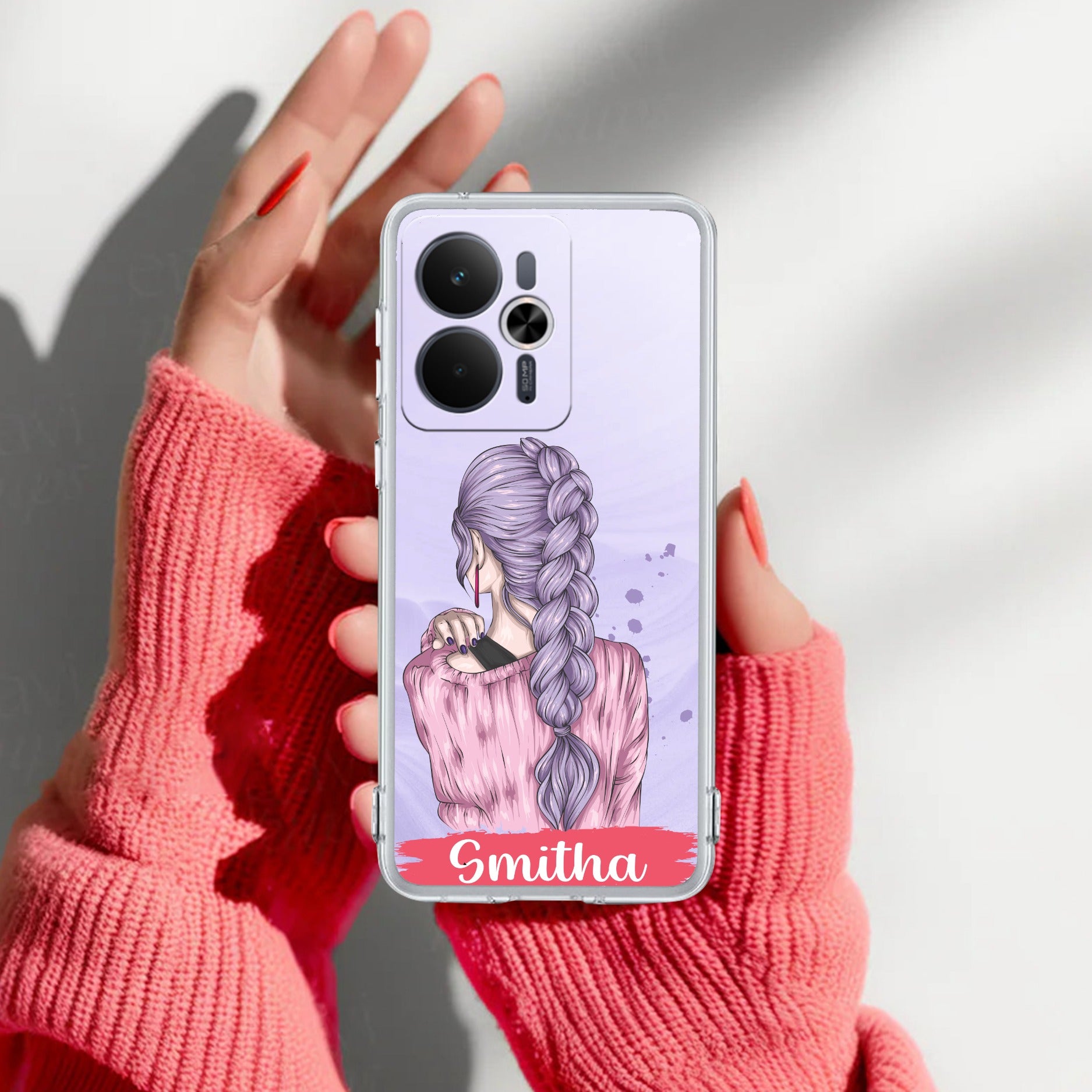 Braid Girl Customize Transparent Silicon Case For Realme 14T 5G