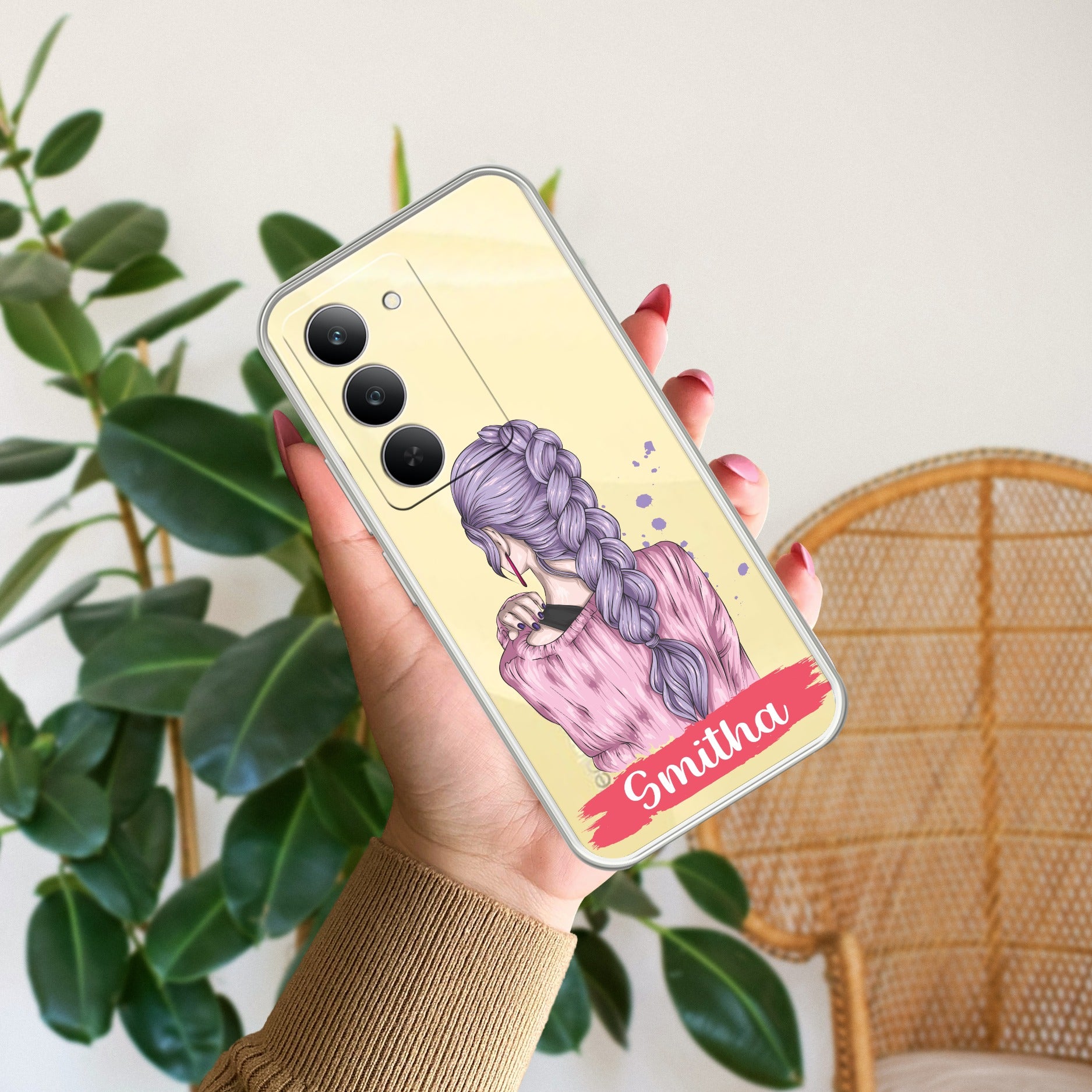 Braid Girl Customize Transparent Silicon Case For Realme 14x 5G