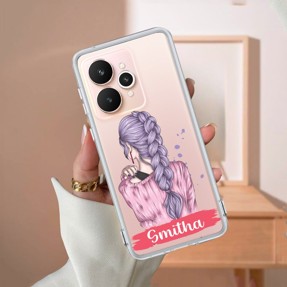 Braid Girl Customize Transparent Silicon Case For Realme/Narzo