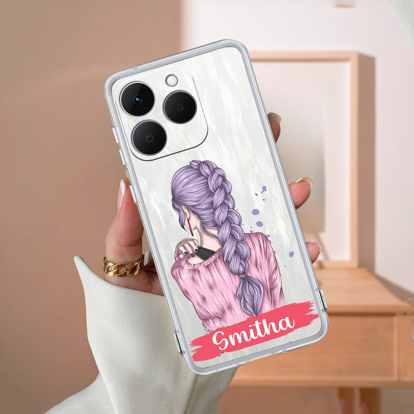 Braid Girl Customize Transparent Silicon Case For Realme/Narzo