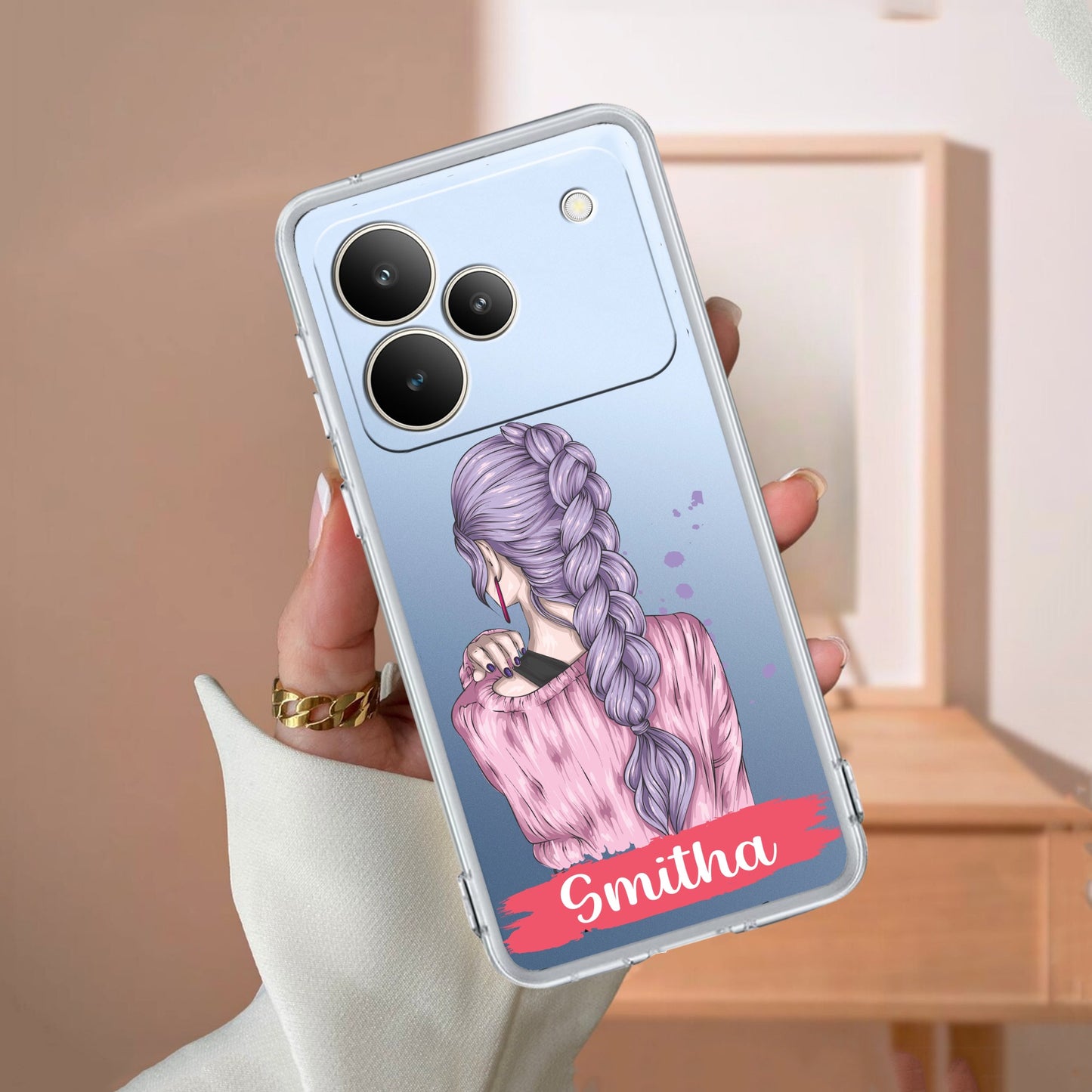 Braid Girl Customize Transparent Silicon Case For Realme/Narzo