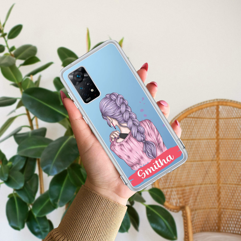 Braid Girl Customize Transparent Silicon Case For Redmi Note 11