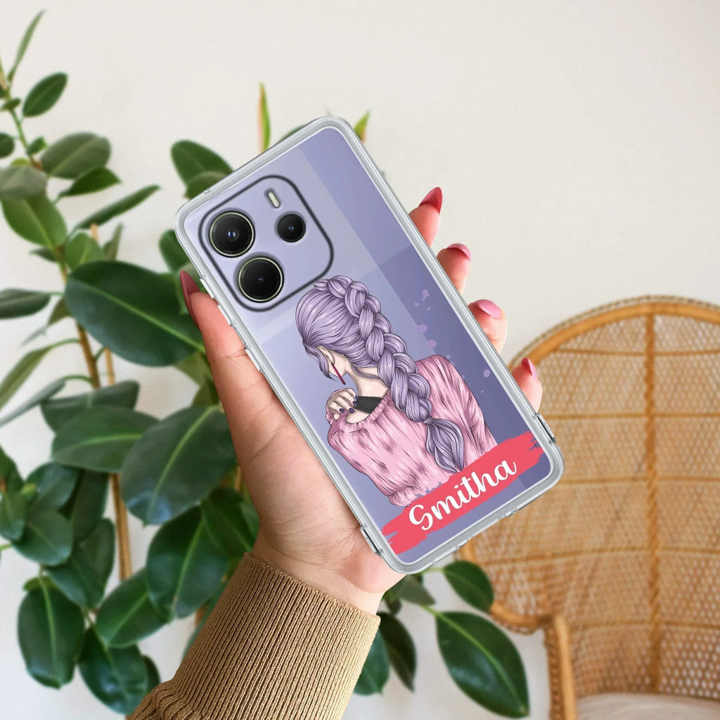 Braid Girl Customize Transparent Silicon Case For Redmi Note 15 Pro Plus 5G