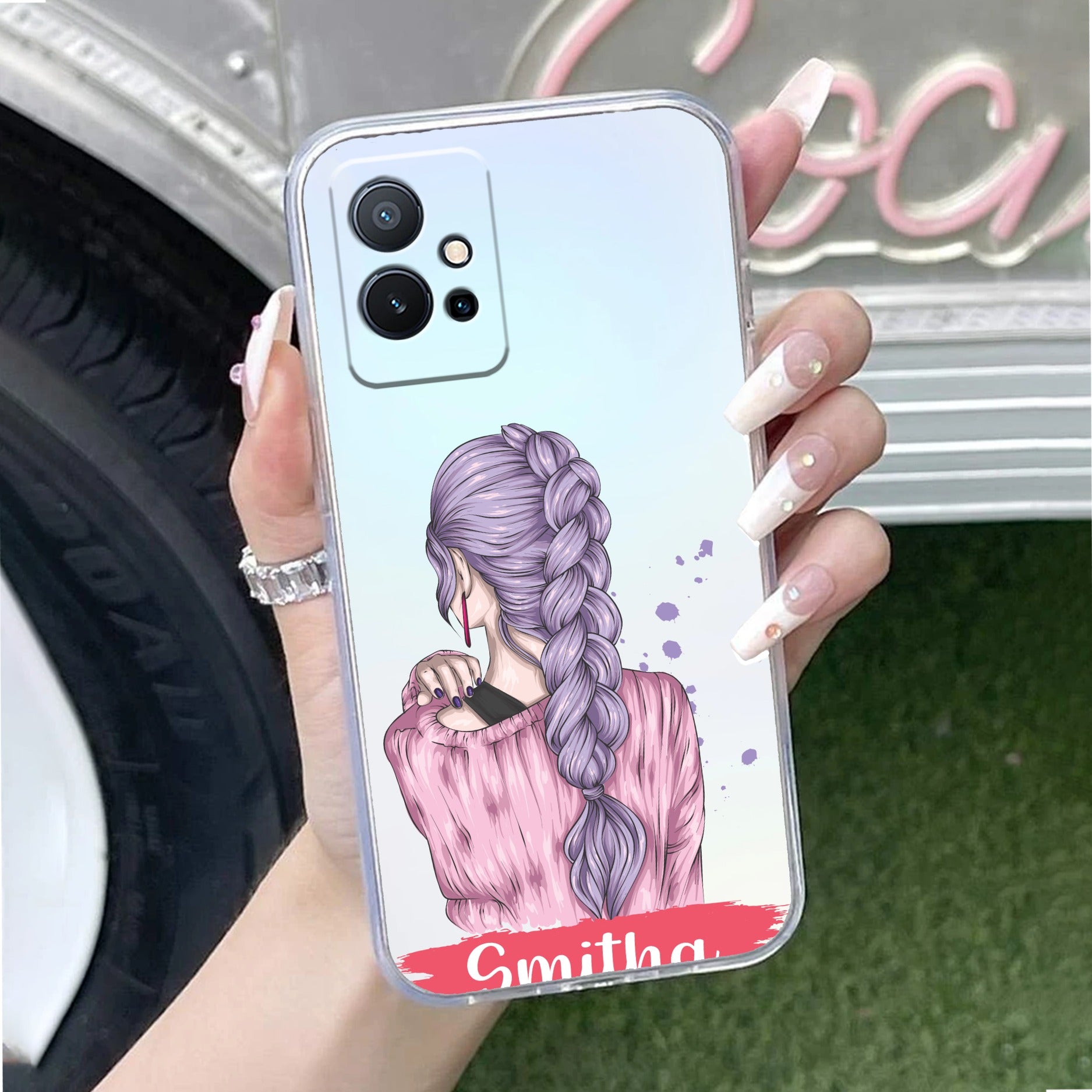 Braid Girl Customize Transparent Silicon Case For Vivo T1 5G