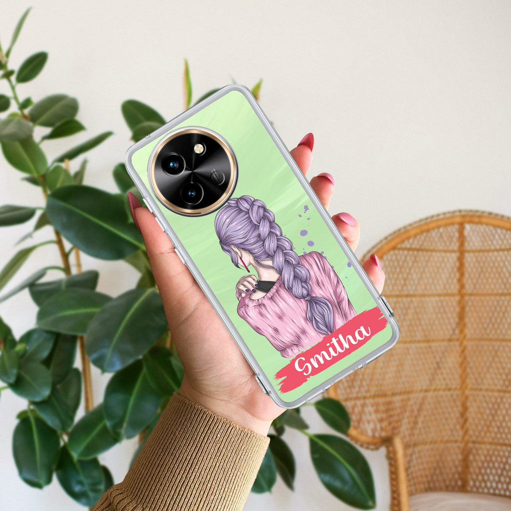 Braid Girl Customize Transparent Silicon Case For Vivo T3X 5G