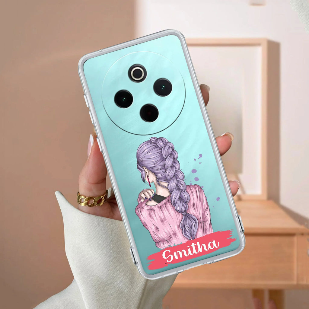 Braid Girl Customize Transparent Silicon Case For Vivo T3X 5G