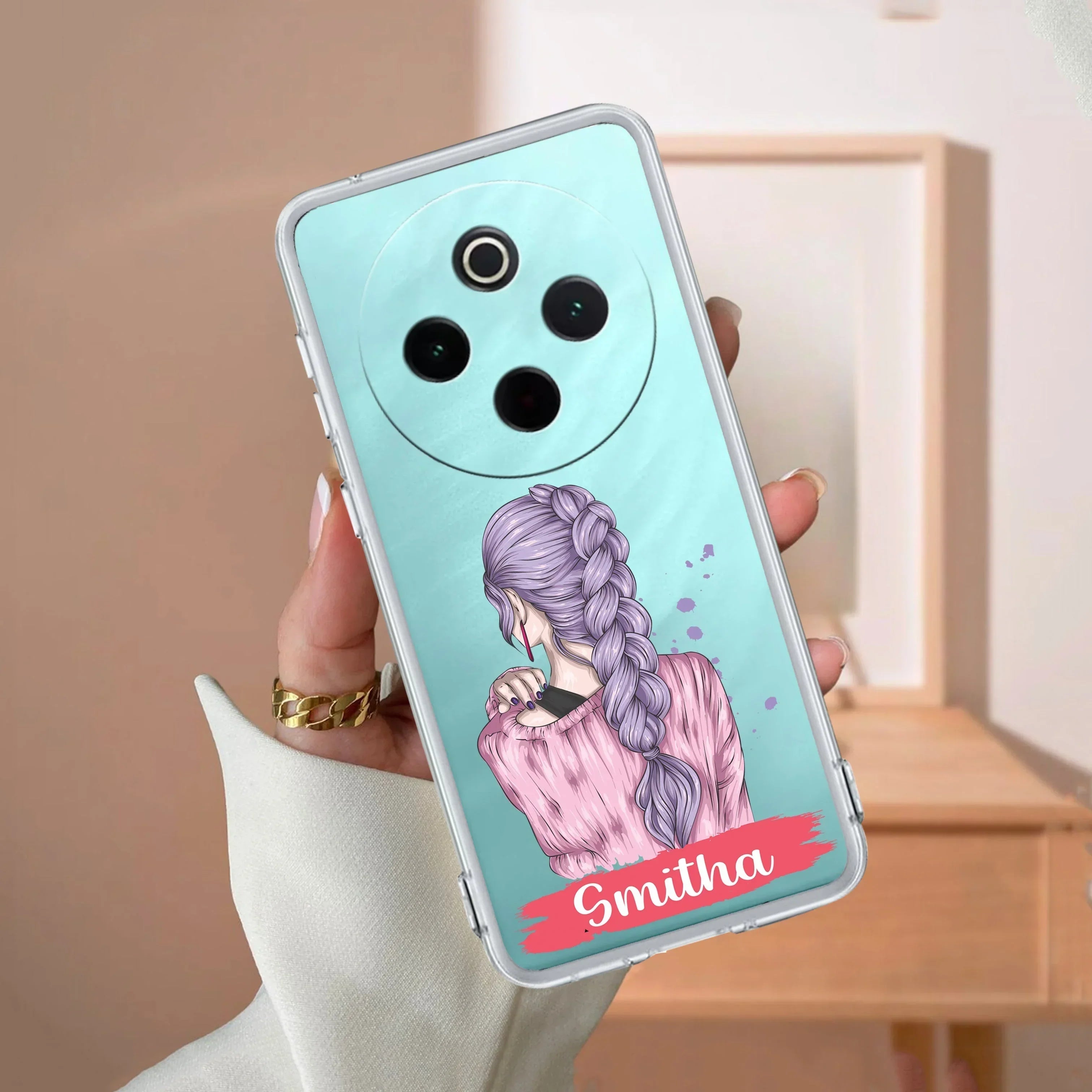 Braid Girl Customize Transparent Silicon Case For Vivo T3X 5G