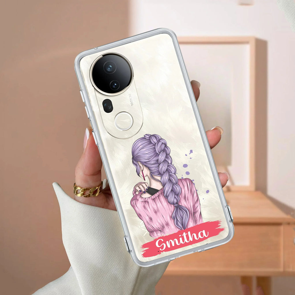 Braid Girl Customize Transparent Silicon Case For Vivo V20 SE