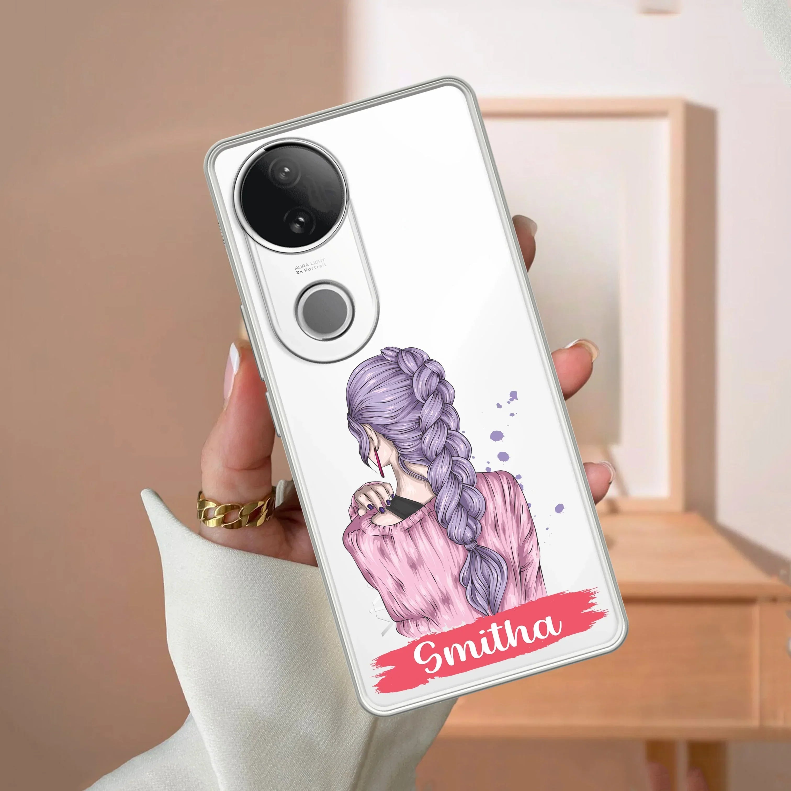 Braid Girl Customize Transparent Silicon Case For Vivo Y200 Pro 5G