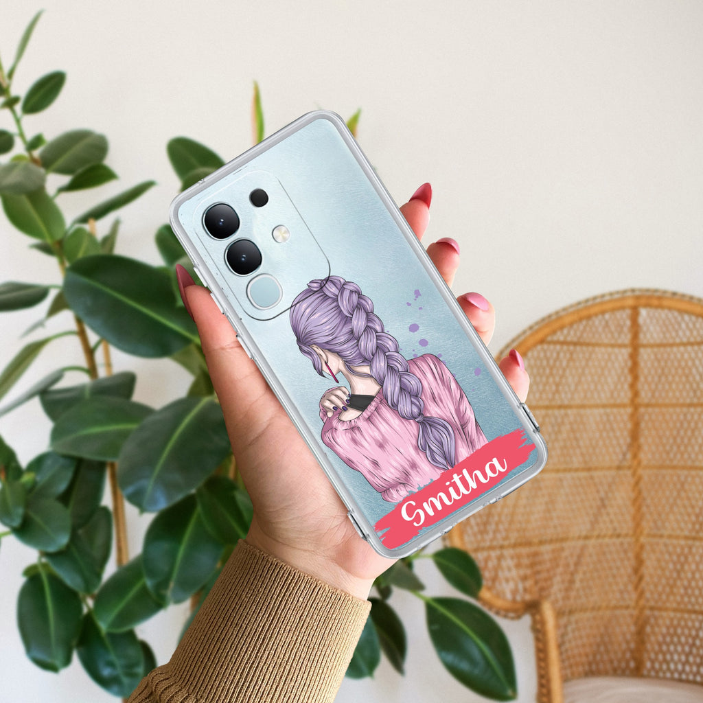 Braid Girl Customize Transparent Silicon Case For Vivo T4x 5G