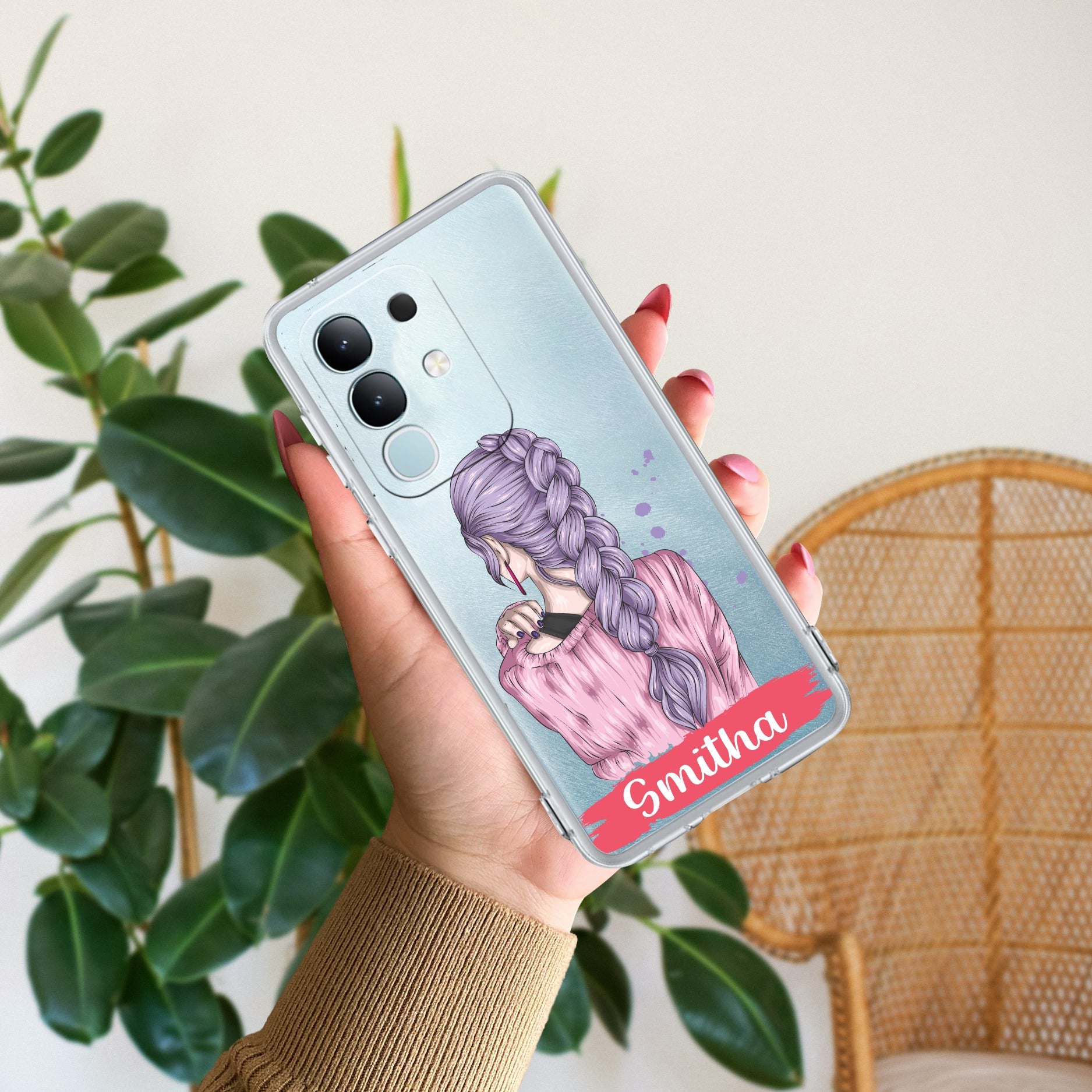 Braid Girl Customize Transparent Silicon Case For Vivo T4x 5G