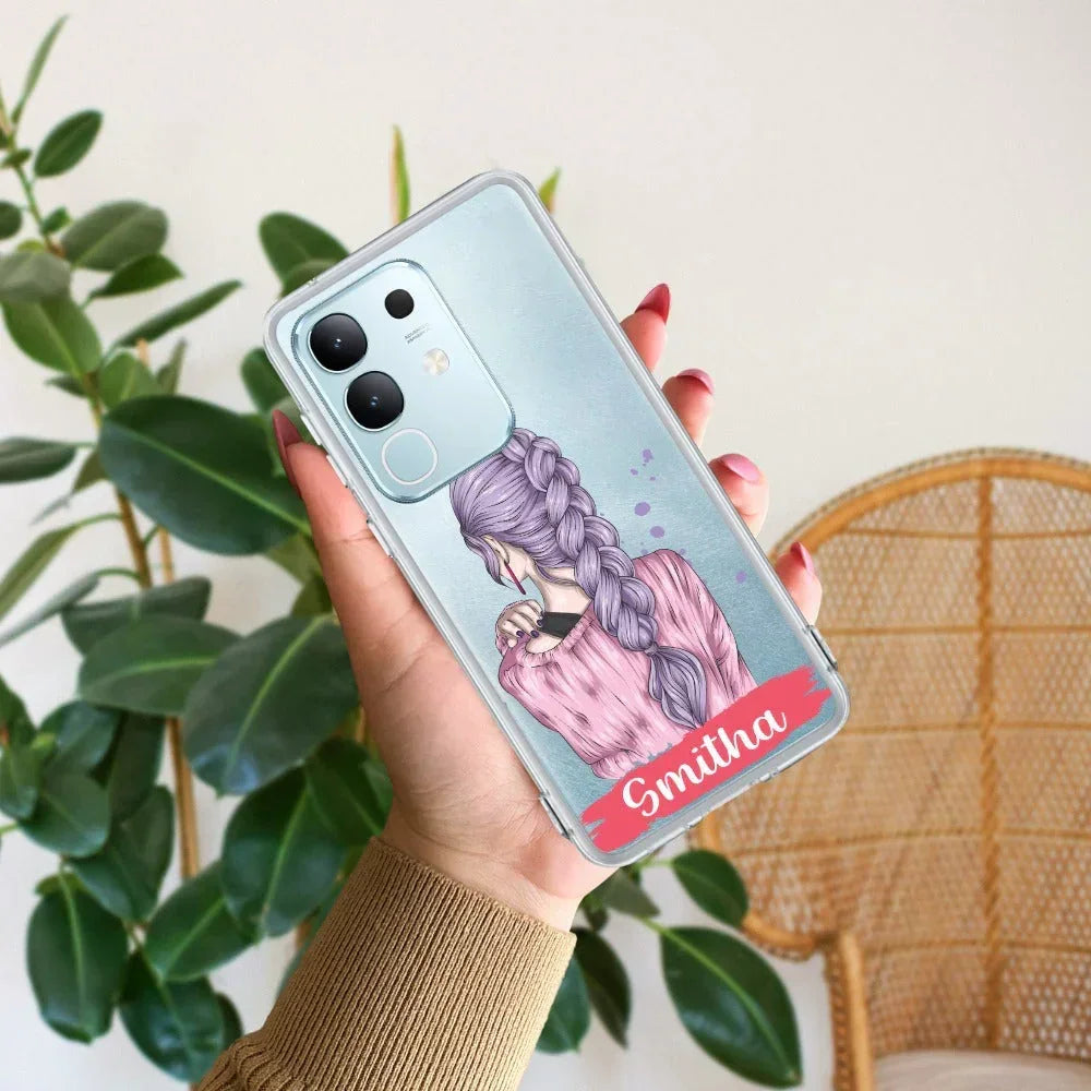 Braid Girl Customize Transparent Silicon Case For Vivo V21e 5G