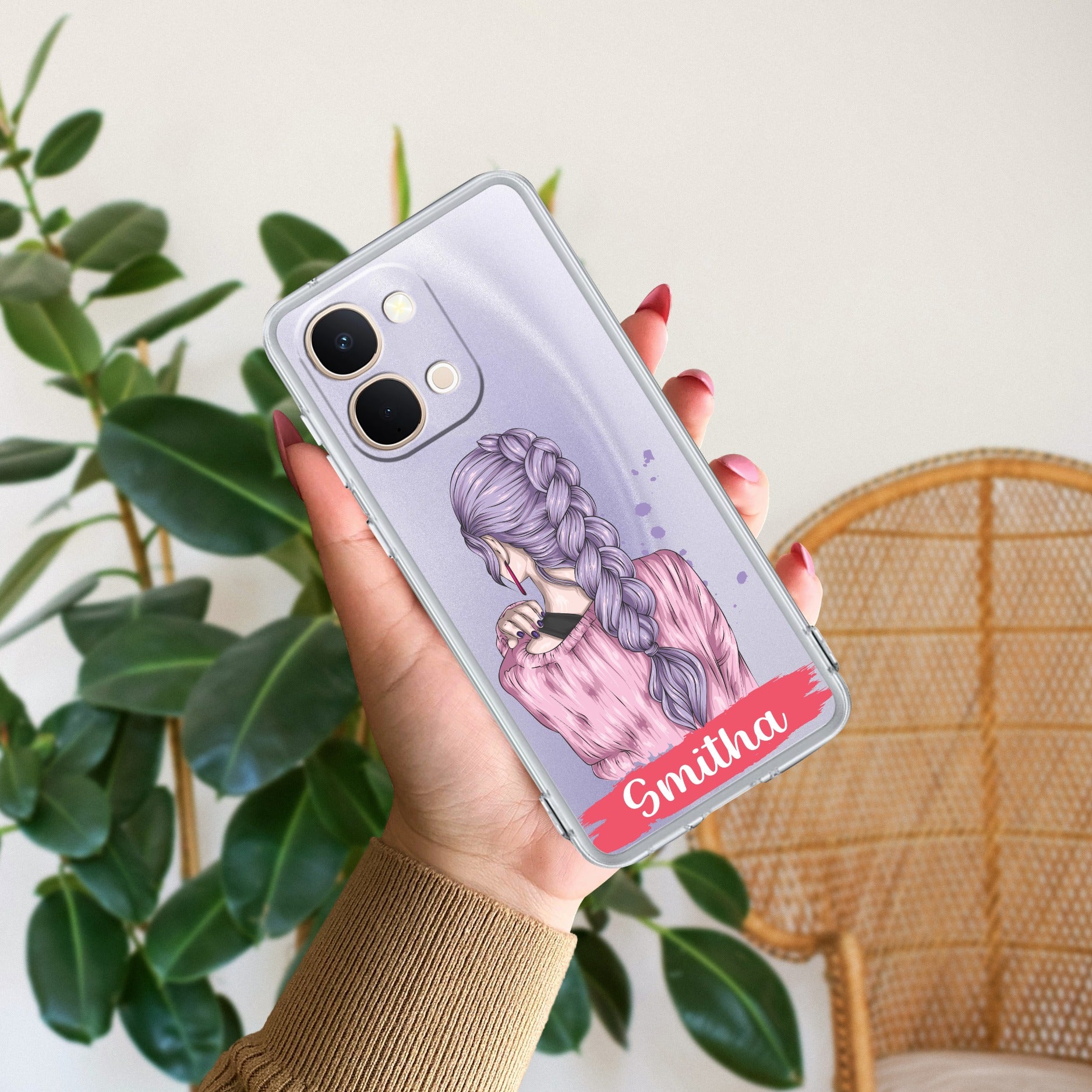 Braid Girl Customize Transparent Silicon Case For Vivo T5X 5G