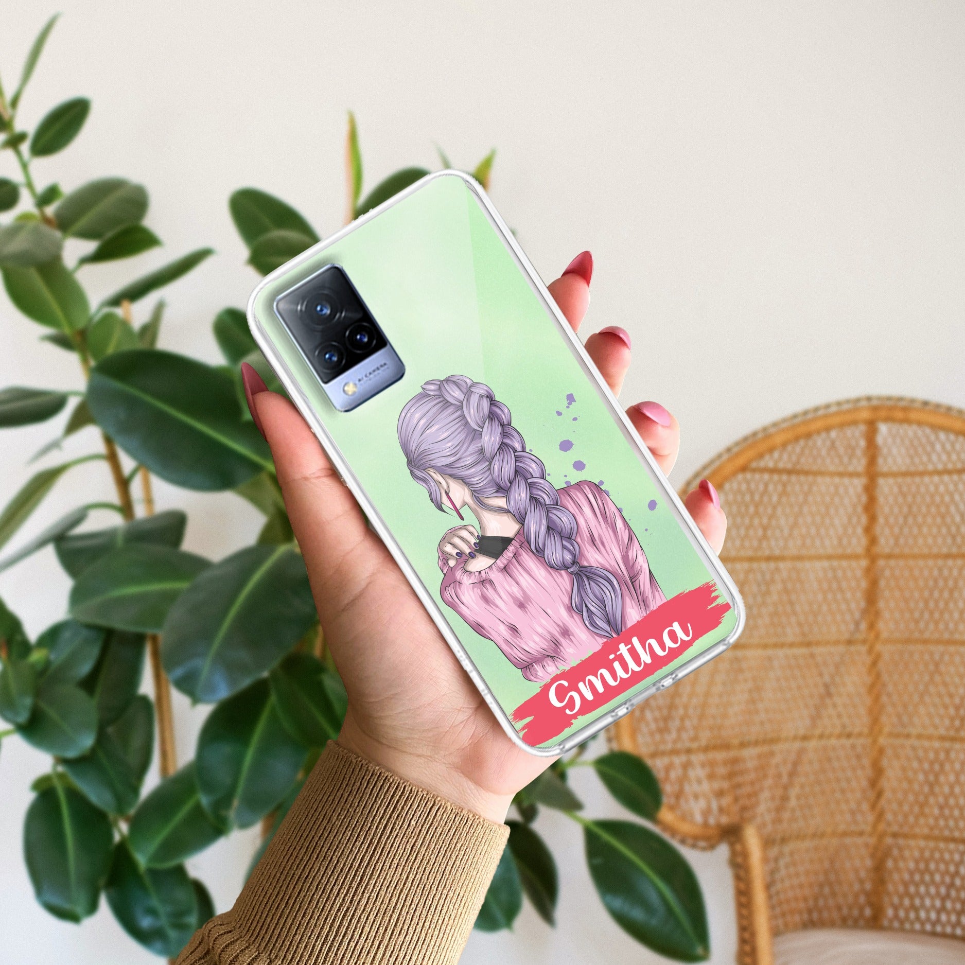 Braid Girl Customize Transparent Silicon Case For Vivo V21 5G