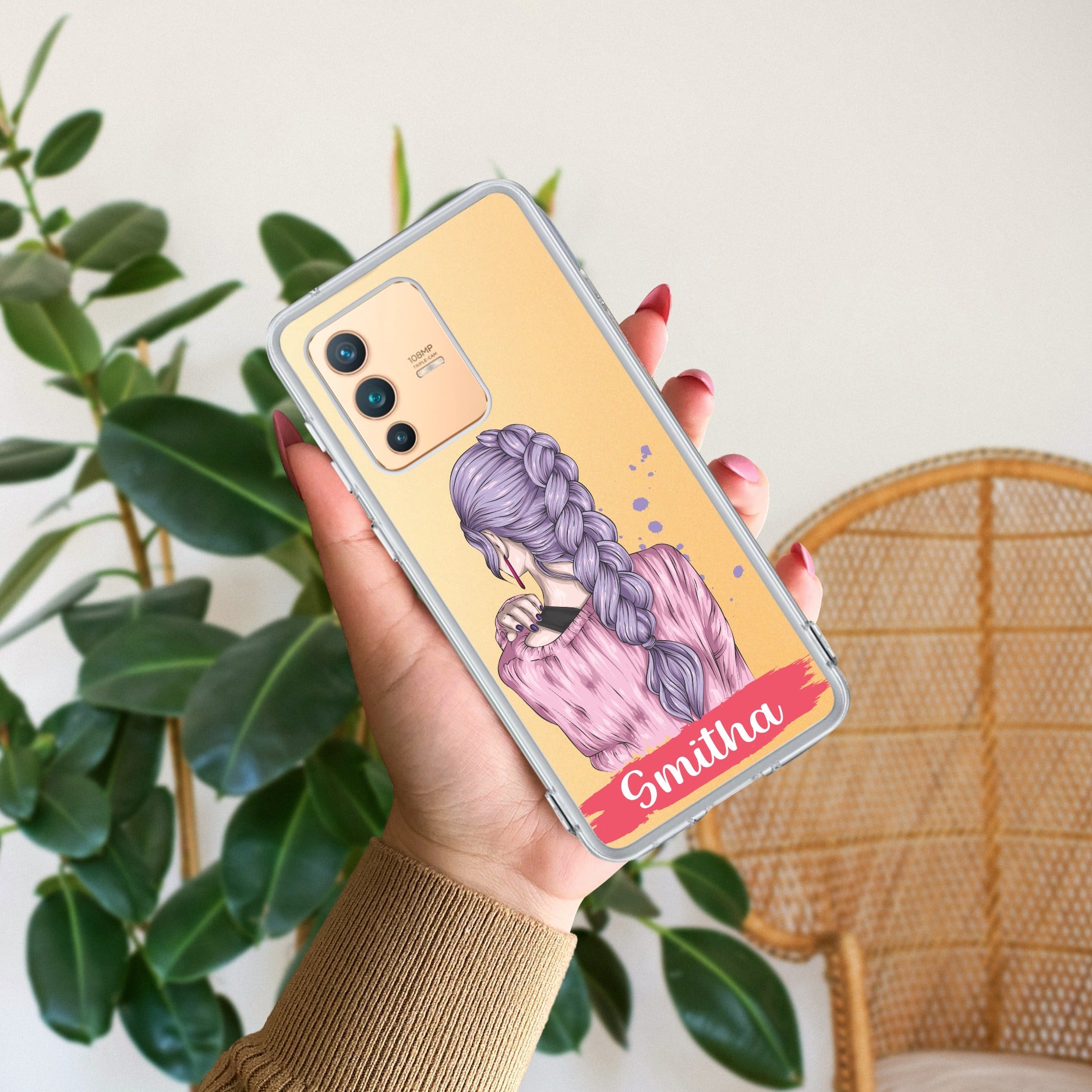 Braid Girl Customize Transparent Silicon Case For Vivo V23 5G