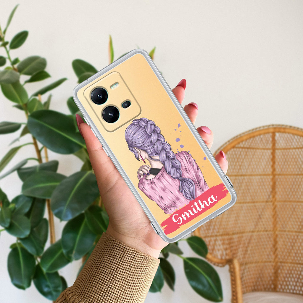 Braid Girl Customize Transparent Silicon Case For Vivo V25