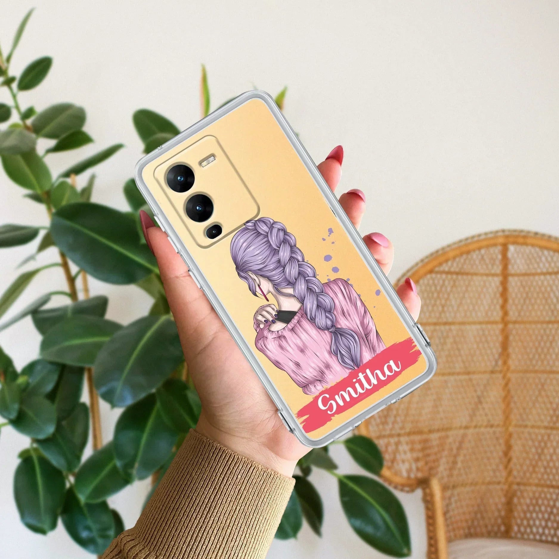 Braid Girl Customize Transparent Silicon Case For Vivo V25 Pro 5G
