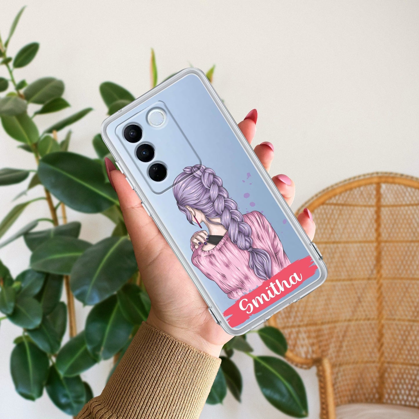 Braid Girl Customize Transparent Silicon Case For Vivo
