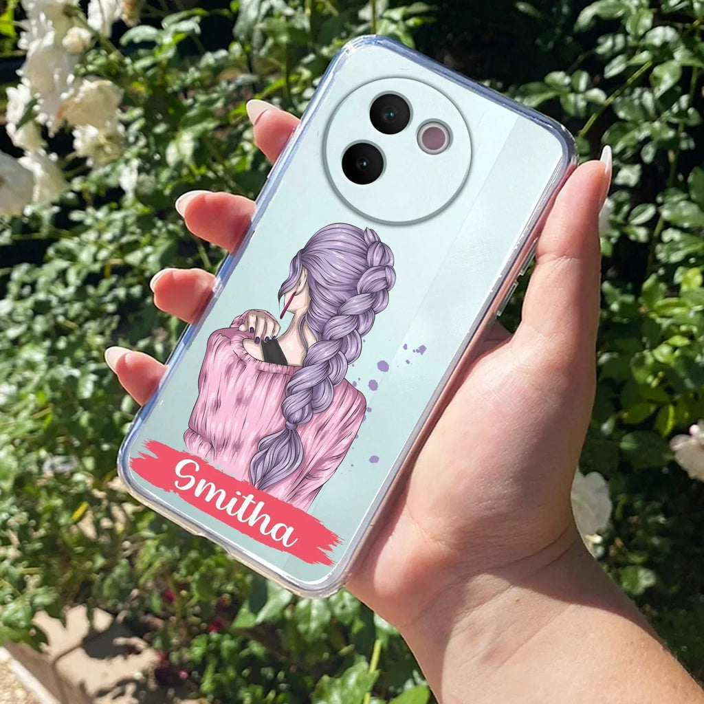 Braid Girl Customize Transparent Silicon Case For Vivo Y75 4G