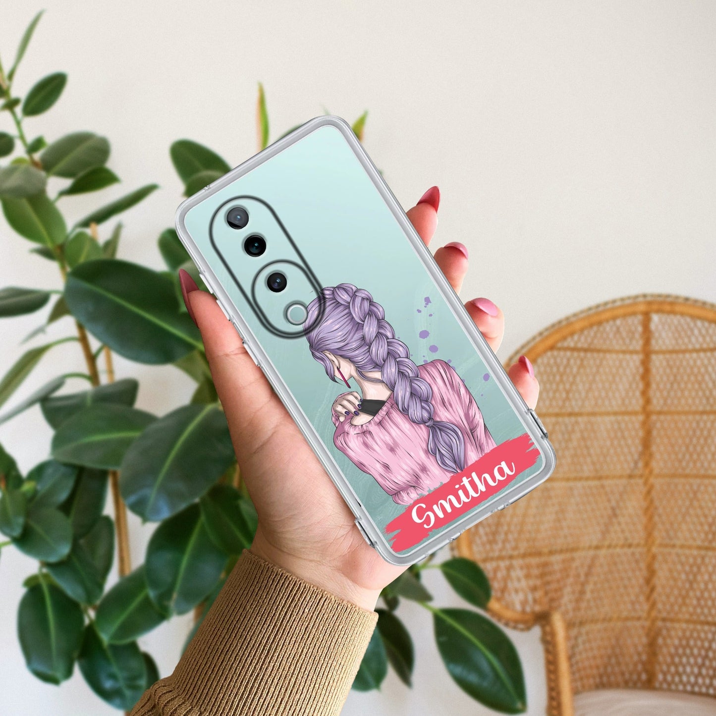 Braid Girl Customize Transparent Silicon Case For Vivo