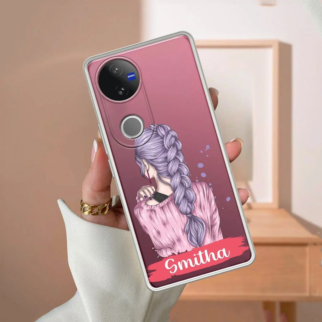Braid Girl Customize Transparent Silicon Case For Vivo T3 Lite 5G