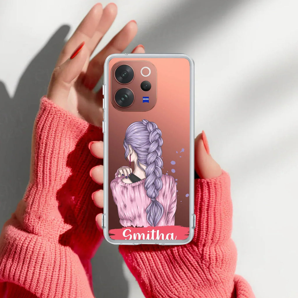 Braid Girl Customize Transparent Silicon Case For Vivo T4 5G