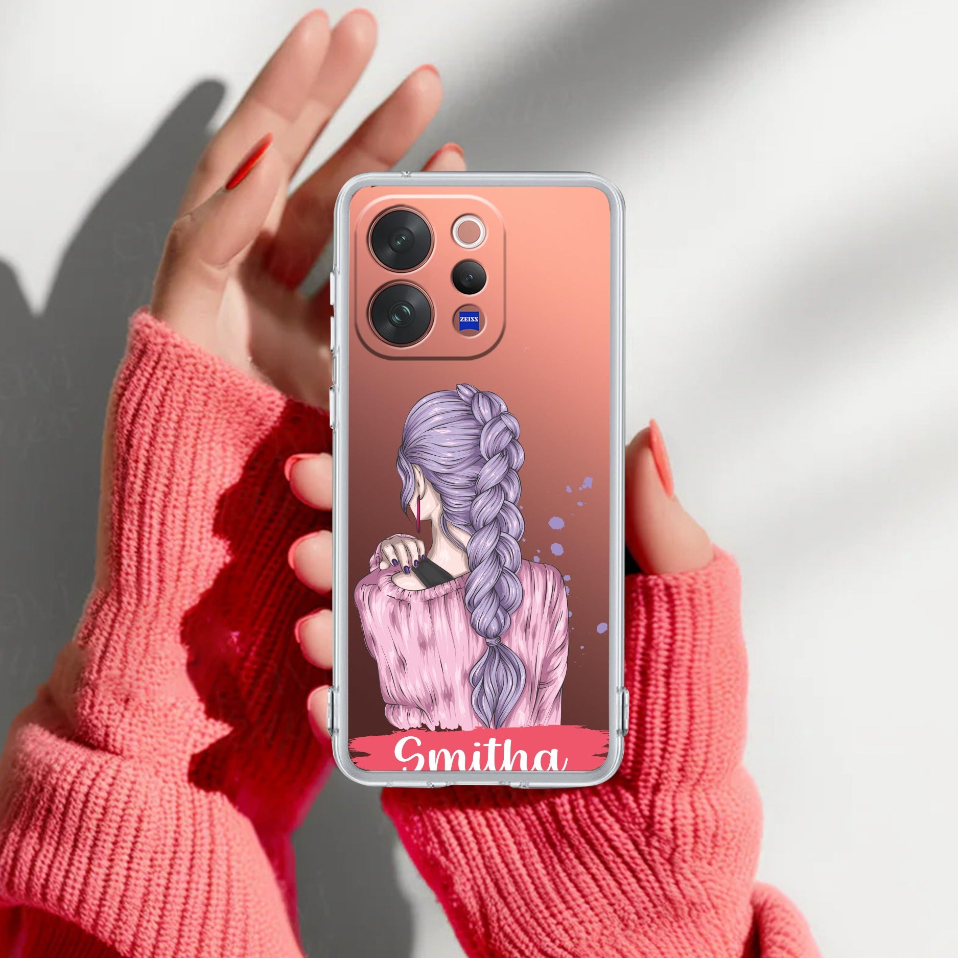 Braid Girl Customize Transparent Silicon Case For Vivo V70 Elite 5G