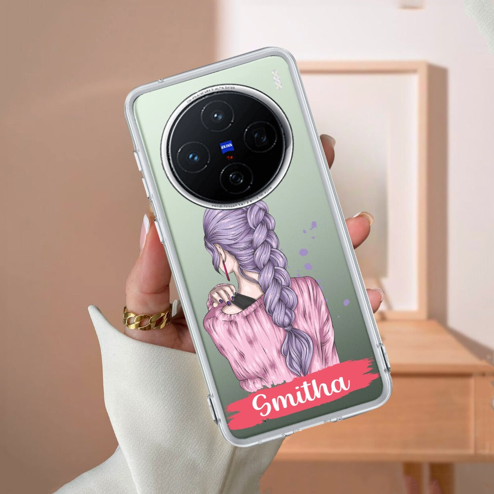 Braid Girl Customize Transparent Silicon Case For Vivo