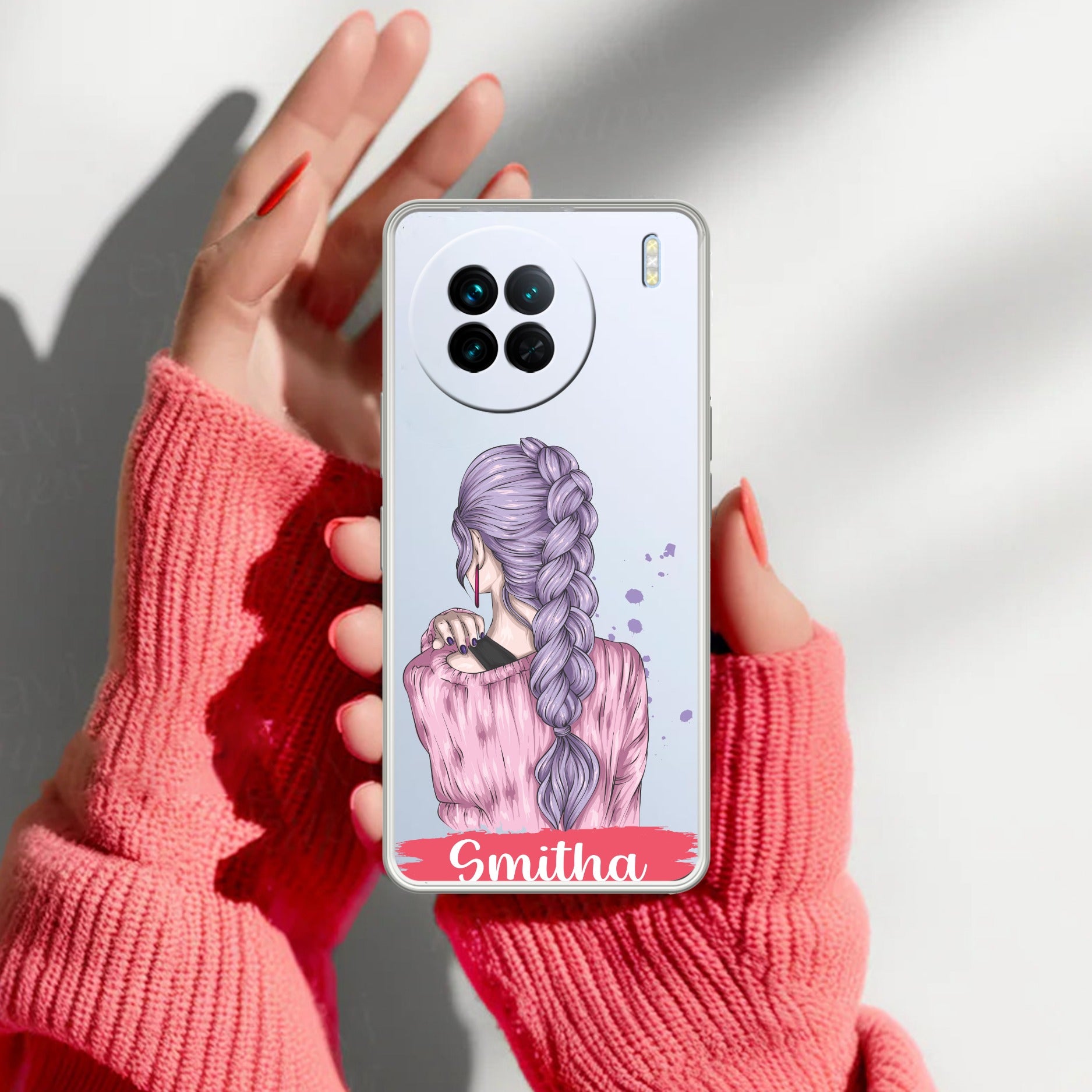 Braid Girl Customize Transparent Silicon Case For Vivo X90 Pro 5G