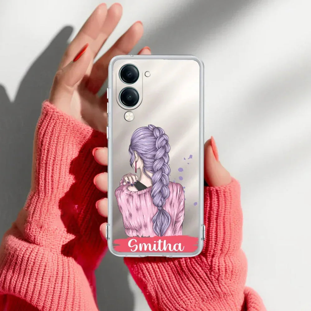 Braid Girl Customize Transparent Silicon Case For Vivo Y19e