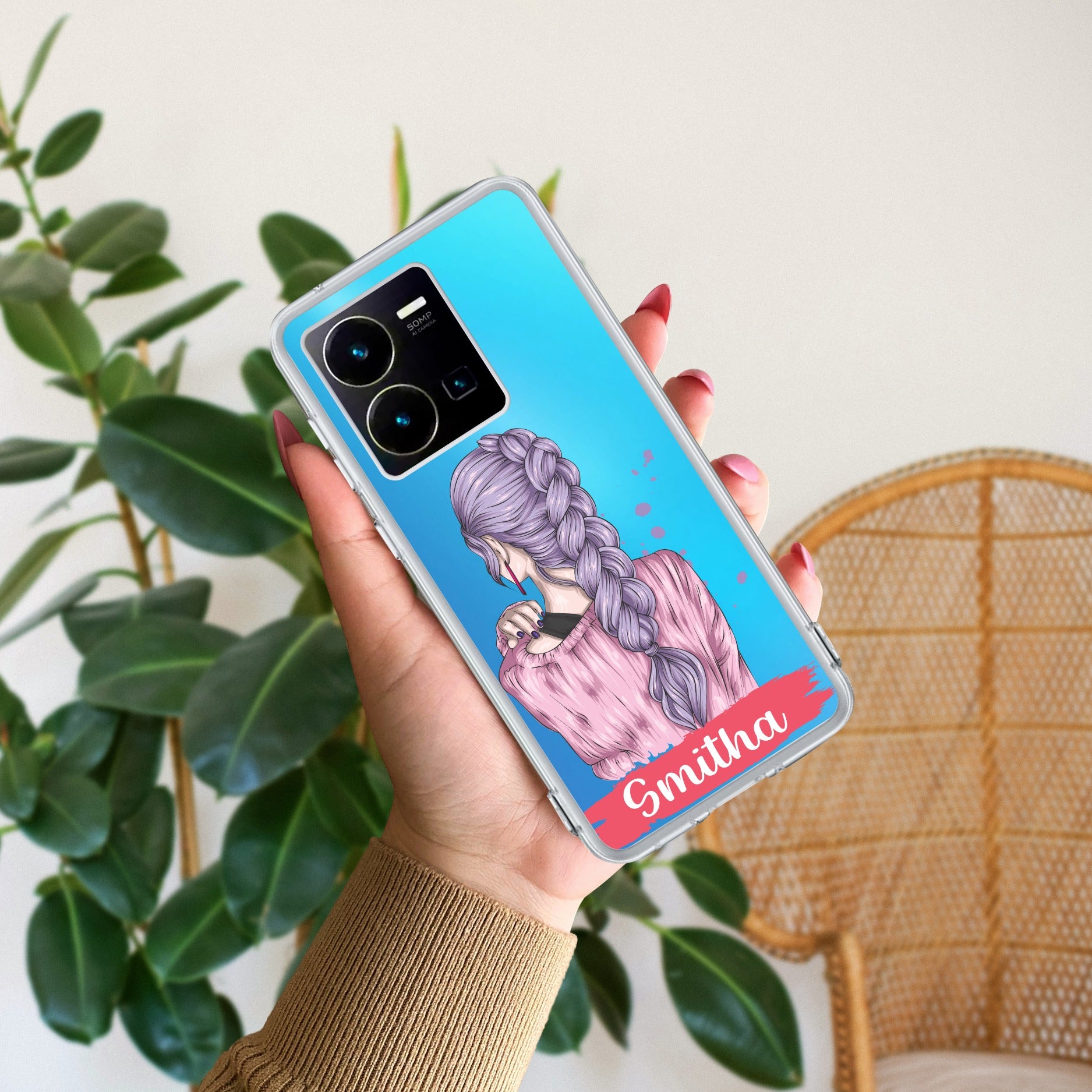 Braid Girl Customize Transparent Silicon Case For Vivo Y35