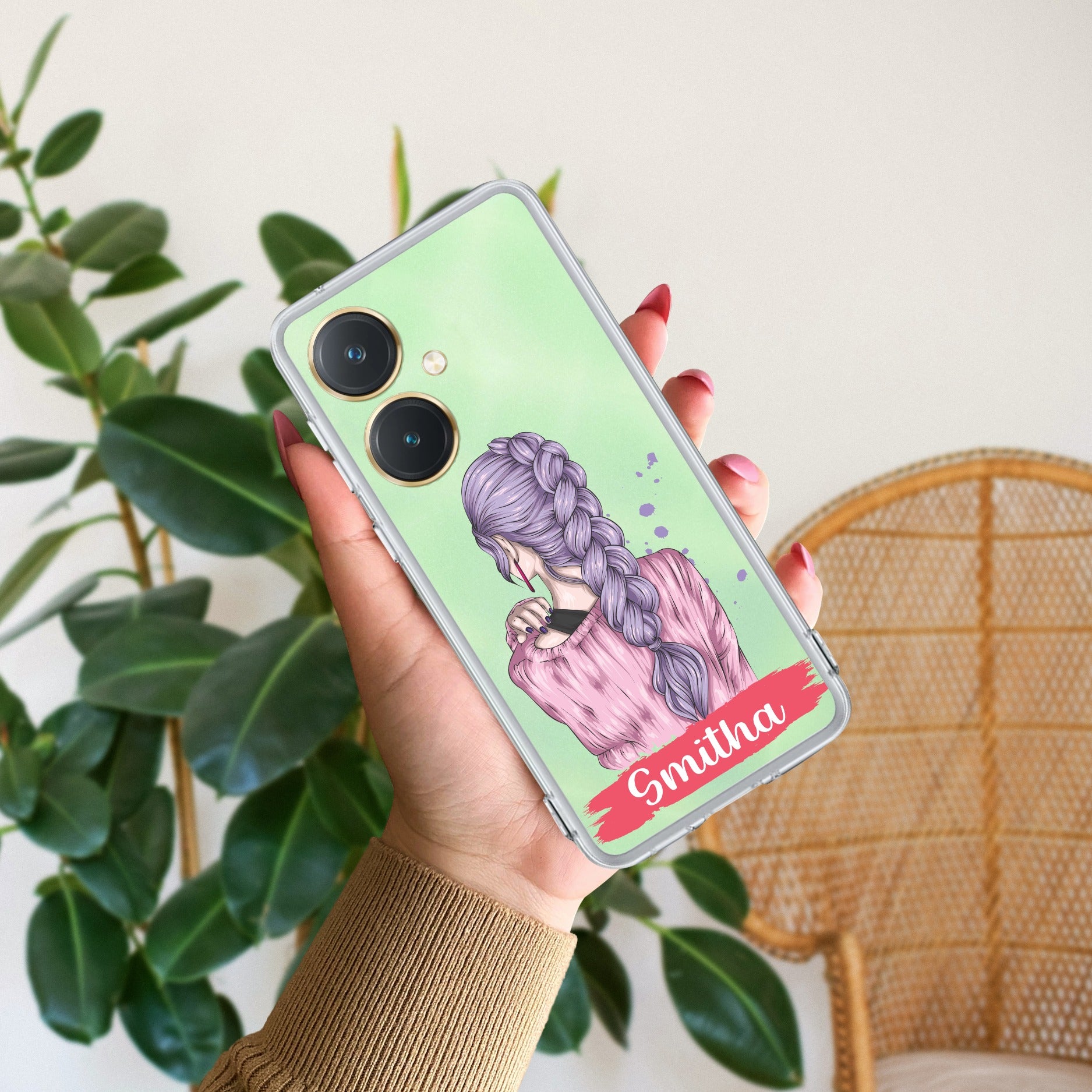 Braid Girl Customize Transparent Silicon Case For Vivo Y27 4G
